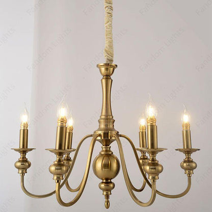 6 Light Brass Italian Chandelier Light for Dining Hall - Warm White