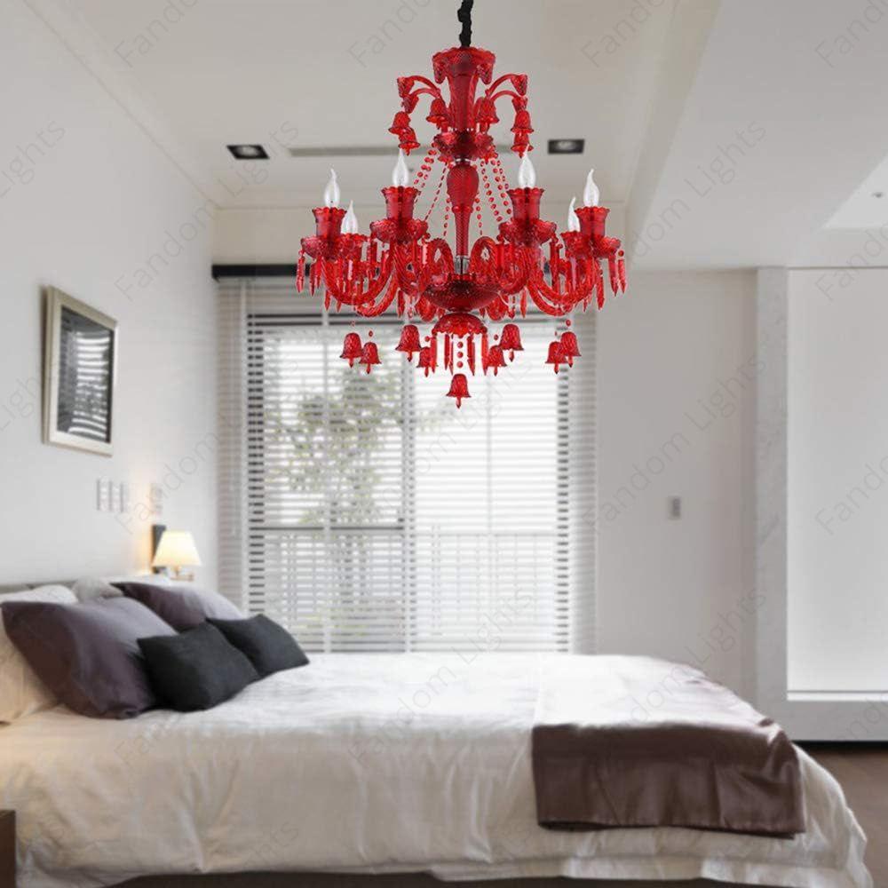 8 LIGHT Coral Red GLASS ITALIAN CHANDELIER LIGHT FOR DINING HALL
