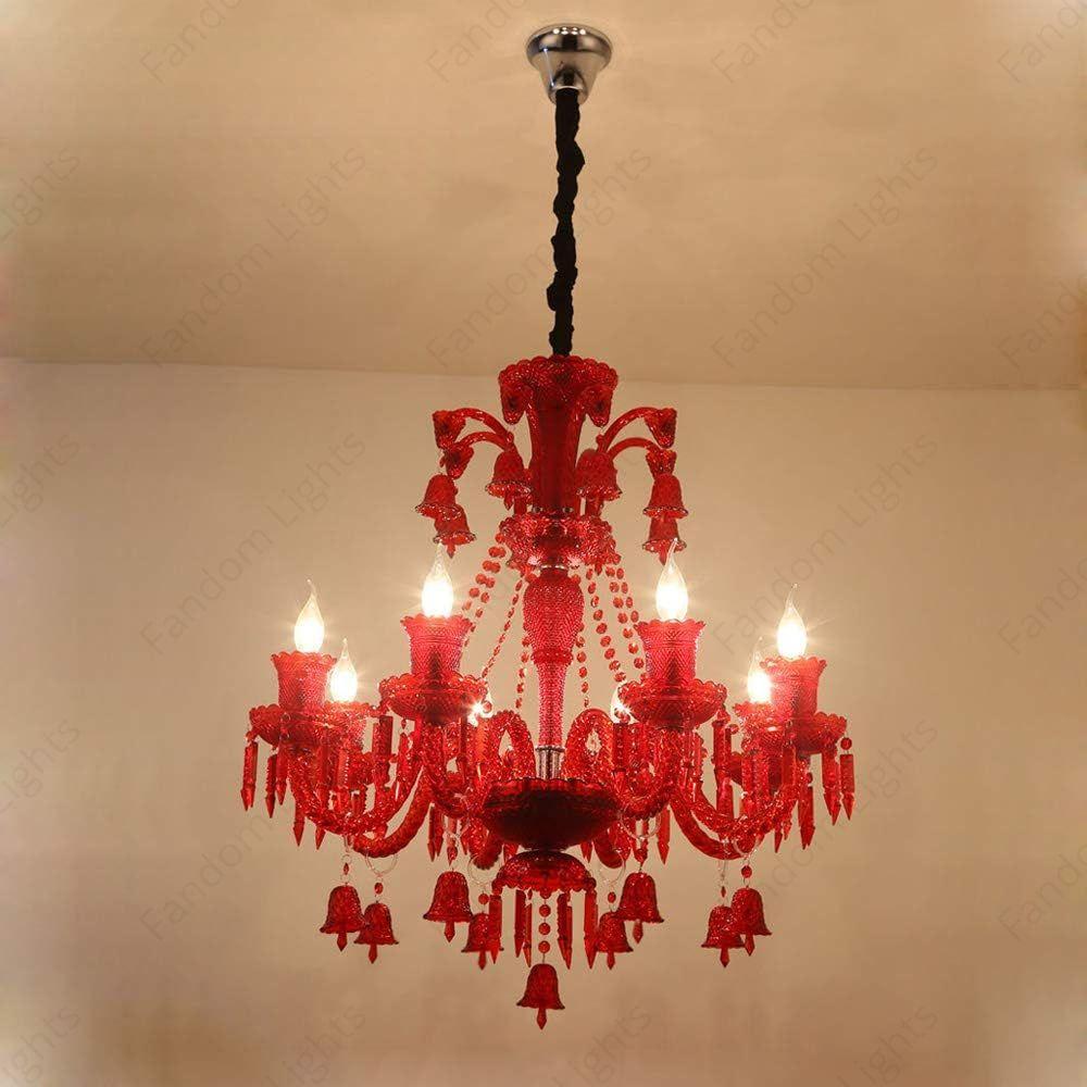 8 LIGHT Coral Red GLASS ITALIAN CHANDELIER LIGHT FOR DINING HALL