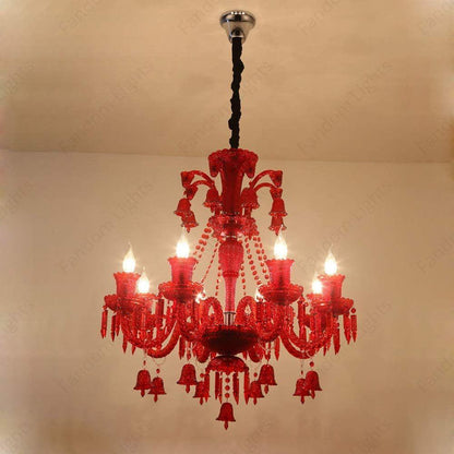 8 LIGHT Coral Red GLASS ITALIAN CHANDELIER LIGHT FOR DINING HALL