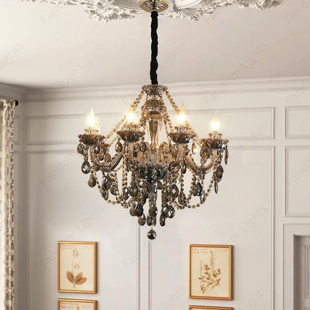 6 Light Smokey Glass Italian Chandelier Ceiling Lights Hanging - Warm White
