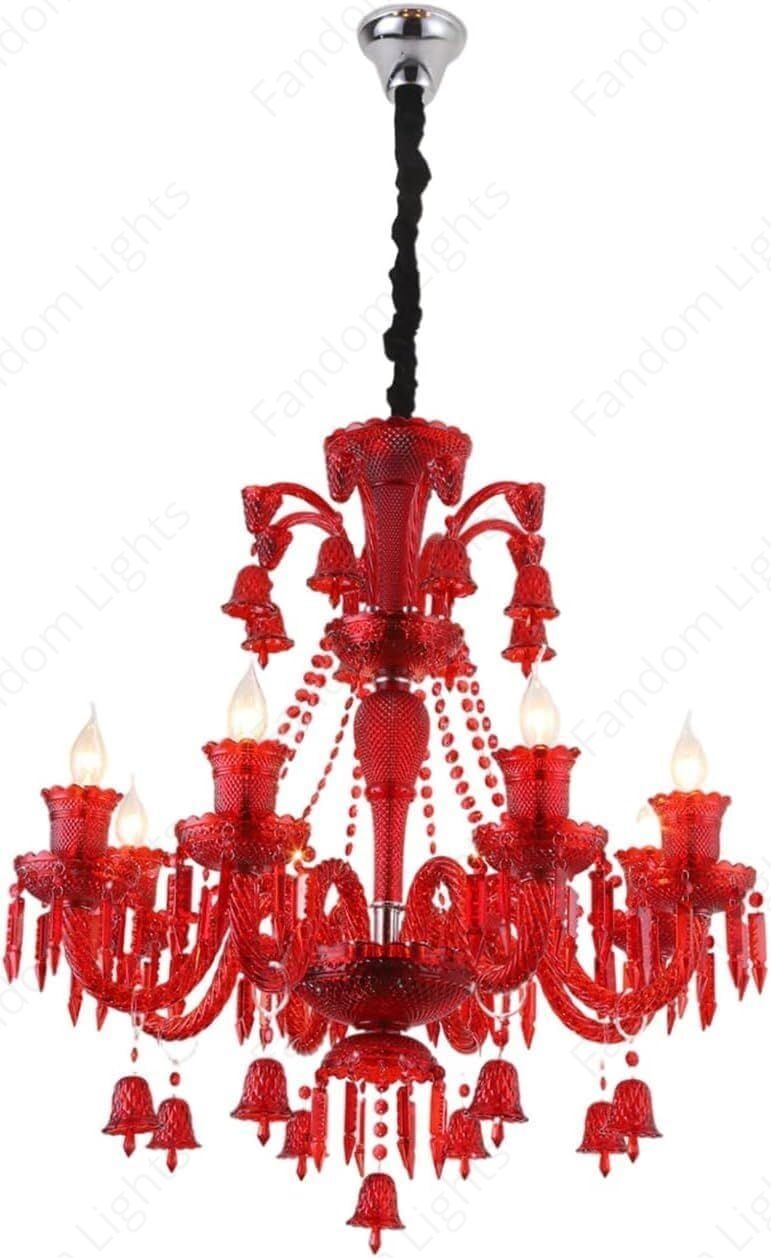 8 LIGHT Coral Red GLASS ITALIAN CHANDELIER LIGHT FOR DINING HALL