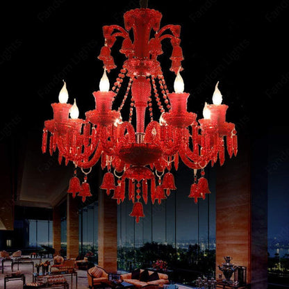 8 LIGHT Coral Red GLASS ITALIAN CHANDELIER LIGHT FOR DINING HALL
