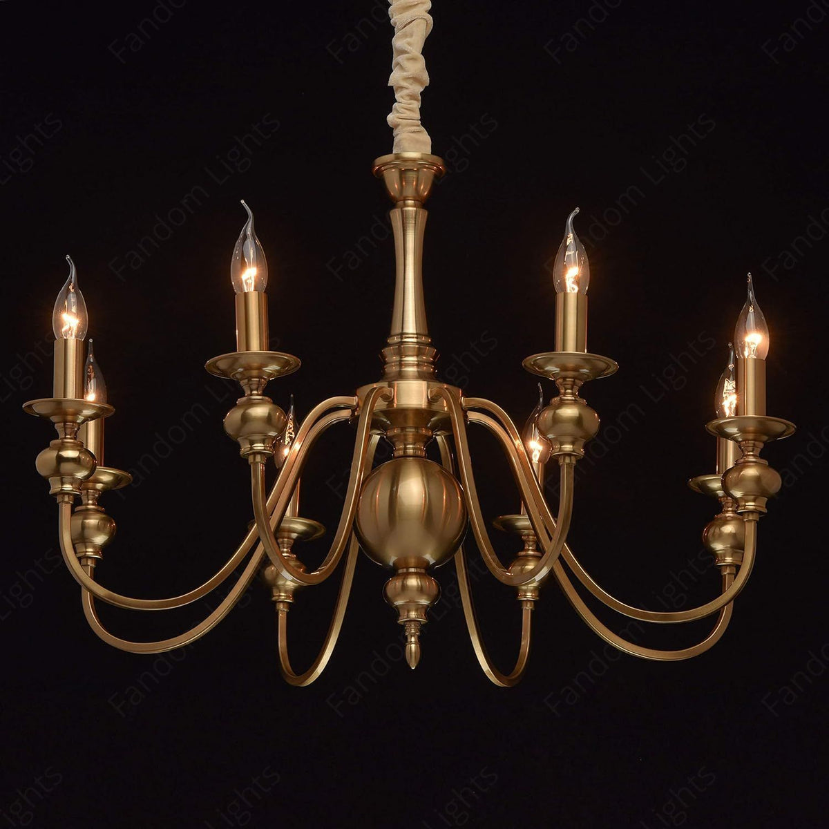 6 Light Brass Italian Chandelier Light for Dining Hall - Warm White