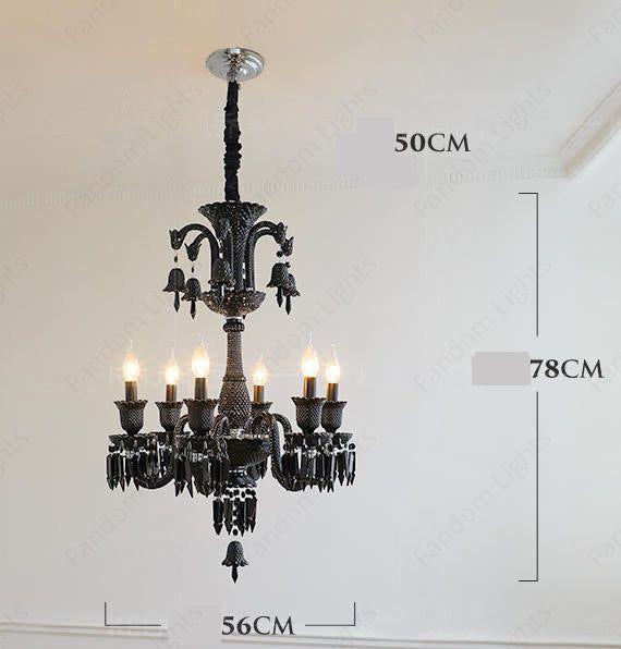 6 LIGHT Black GLASS ITALIAN CHANDELIER LIGHT FOR DINING HALL - WARM WHITE
