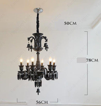 6 LIGHT Black GLASS ITALIAN CHANDELIER LIGHT FOR DINING HALL - WARM WHITE