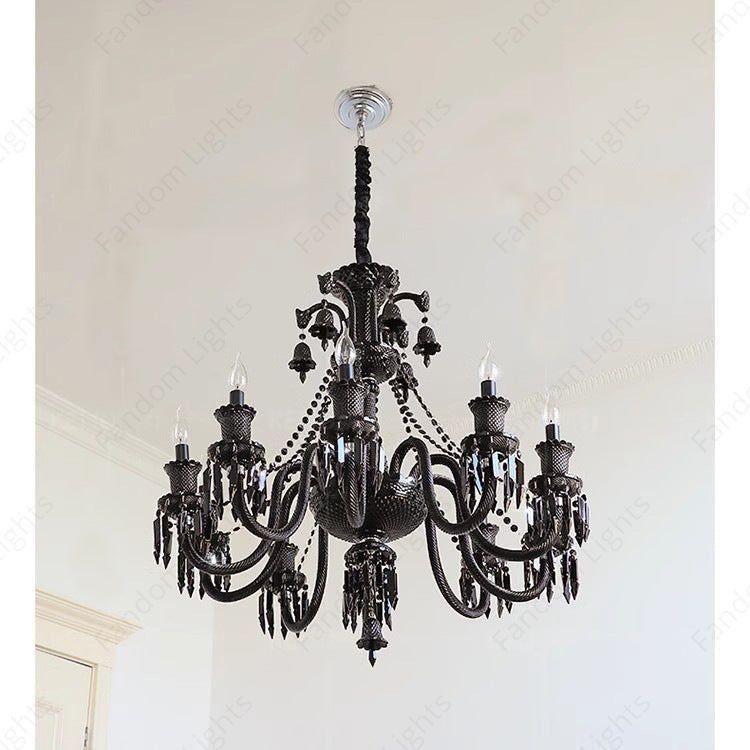 6 LIGHT Black GLASS ITALIAN CHANDELIER LIGHT FOR DINING HALL - WARM WHITE