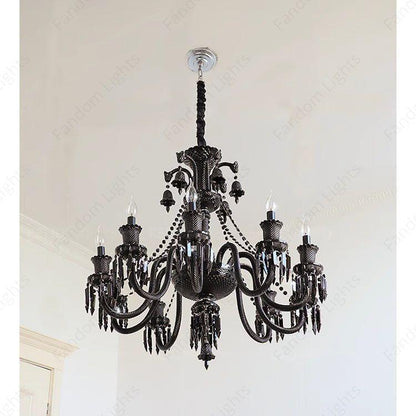 6 LIGHT Black GLASS ITALIAN CHANDELIER LIGHT FOR DINING HALL - WARM WHITE