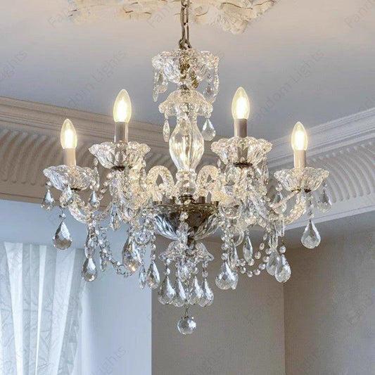 6 Light Clear Glass Italian Chandelier Light for Dining Hall - Warm White