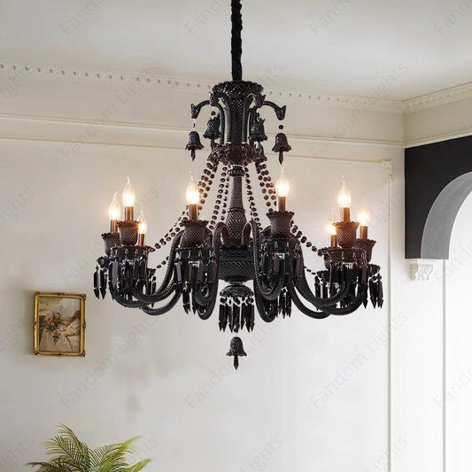 8 LIGHT Black GLASS ITALIAN CHANDELIER LIGHT FOR DINING HALL - WARM WHITE