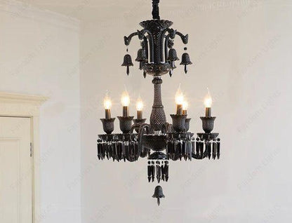 6 LIGHT Black GLASS ITALIAN CHANDELIER LIGHT FOR DINING HALL - WARM WHITE