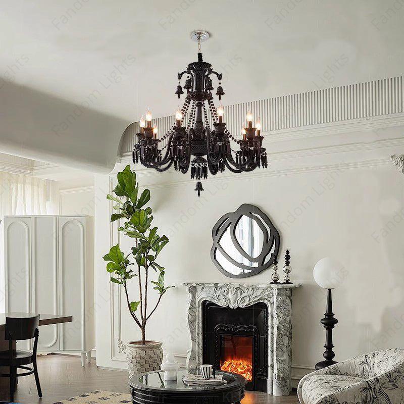 6 LIGHT Black GLASS ITALIAN CHANDELIER LIGHT FOR DINING HALL - WARM WHITE