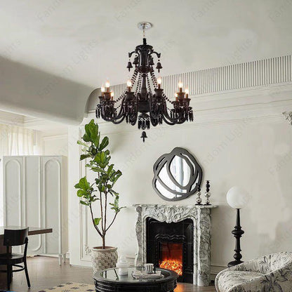 6 LIGHT Black GLASS ITALIAN CHANDELIER LIGHT FOR DINING HALL - WARM WHITE