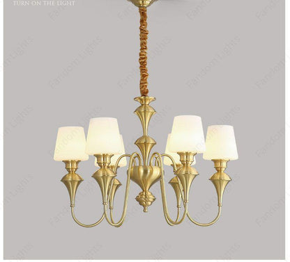 6 Light Frost Glass Brass Italian Chandelier Light for Dining Hall - Warm White