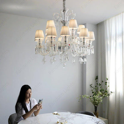 12 LIGHT SHADE CLEAR GLASS ITALIAN CHANDELIER CEILING LIGHTS HANGING - WARM WHITE