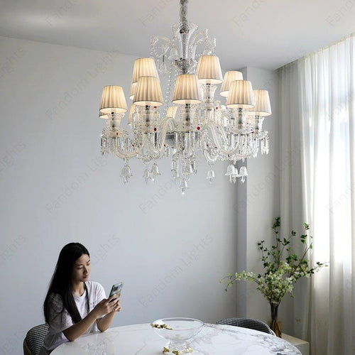 12 LIGHT SHADE CLEAR GLASS ITALIAN CHANDELIER CEILING LIGHTS HANGING - WARM WHITE