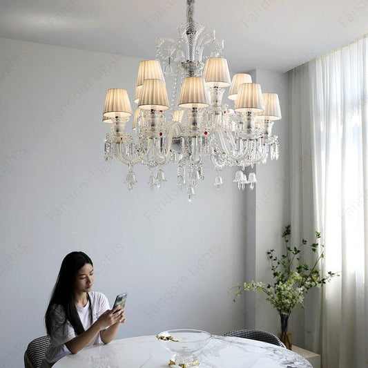 12 LIGHT SHADE CLEAR GLASS ITALIAN CHANDELIER CEILING LIGHTS HANGING - WARM WHITE