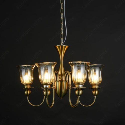 6 Light Champagne Glass Brass Italian Chandelier Light for Dining Hall
