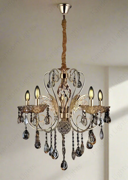 6 Light Gold Metal Italian Chandelier Light for Dining Hall