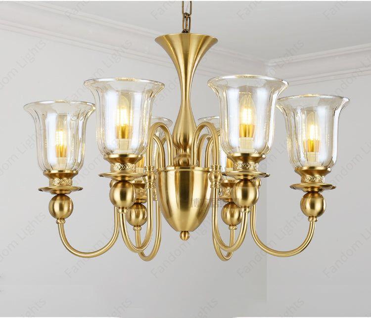6 Light Champagne Glass Brass Italian Chandelier Light for Dining Hall