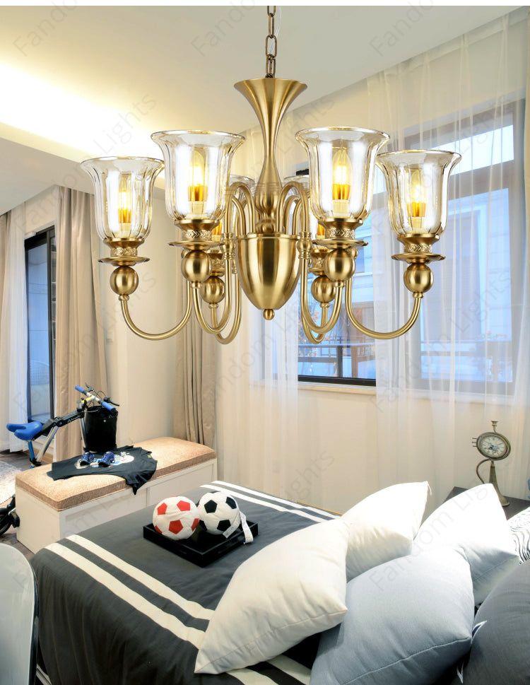 6 Light Champagne Glass Brass Italian Chandelier Light for Dining Hall
