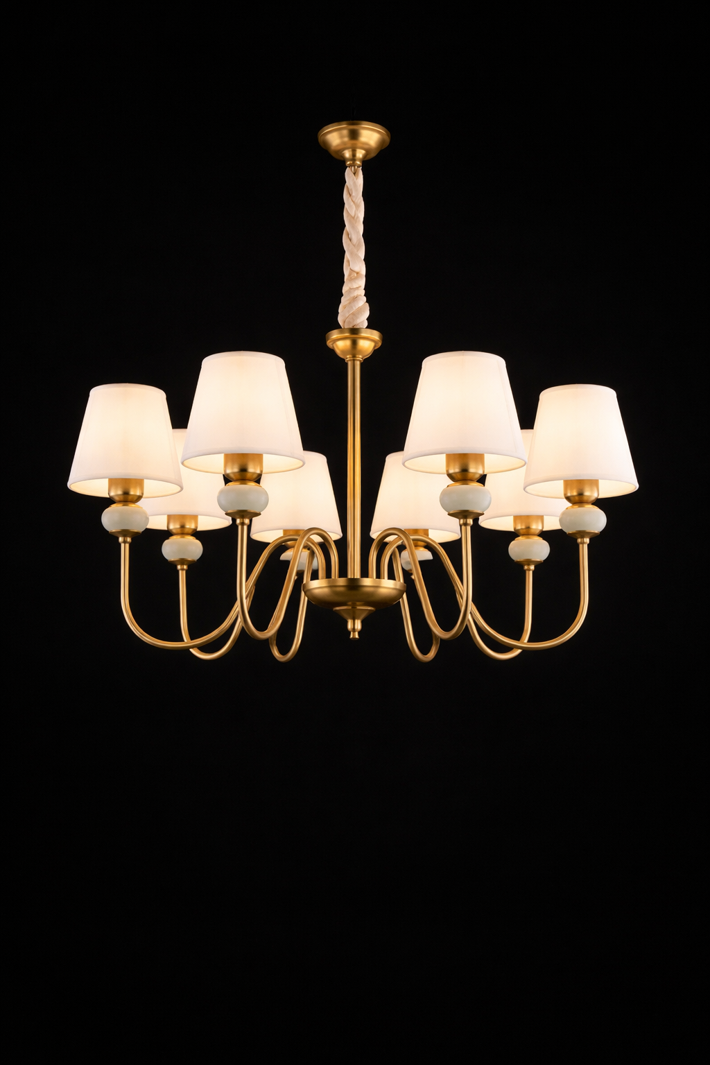 8 Light Shade Brass Italian Chandelier Light for Dining Hall