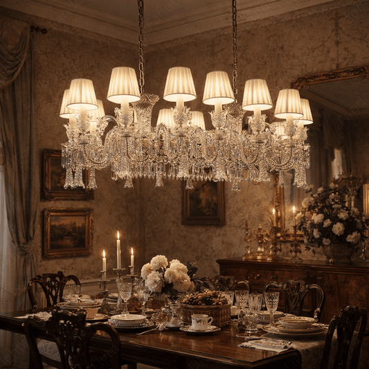 10 LIGHT Clear GLASS RECTANGULAR ITALIAN CHANDELIER LIGHT FOR DINING HALL